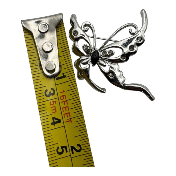 Silver-Tone Butterfly Brooch with Clear Rhinestones – 1.5” - Picture 4 of 5
